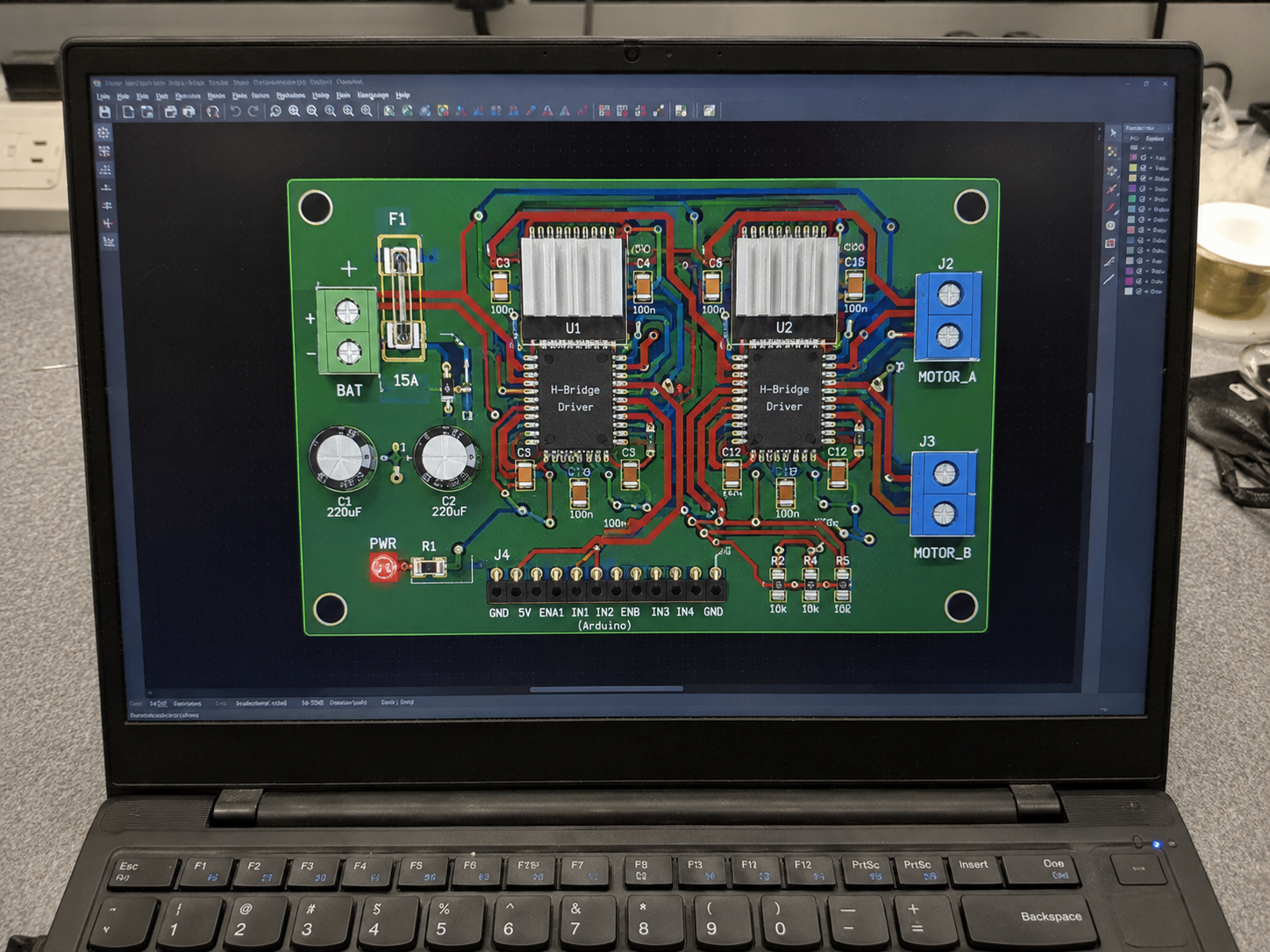 KiCad layout of the custom motor driver PCB